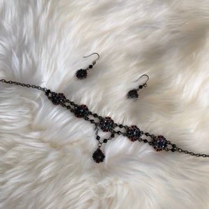 Multi color choker and matching earrings.